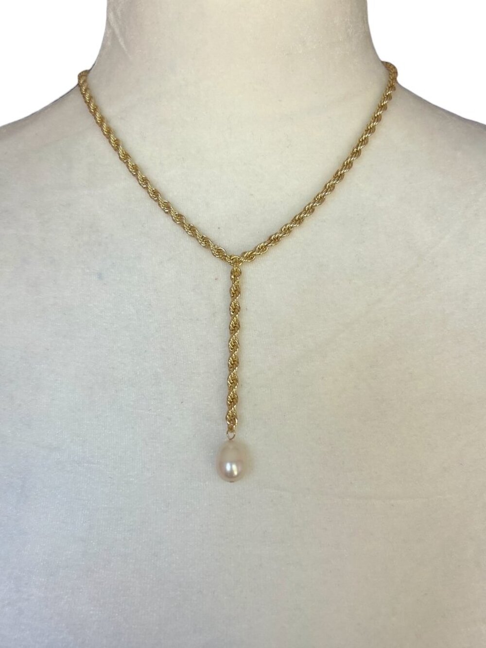 Leeada Gold Rope Chain Lariat Necklace Faux Pearl